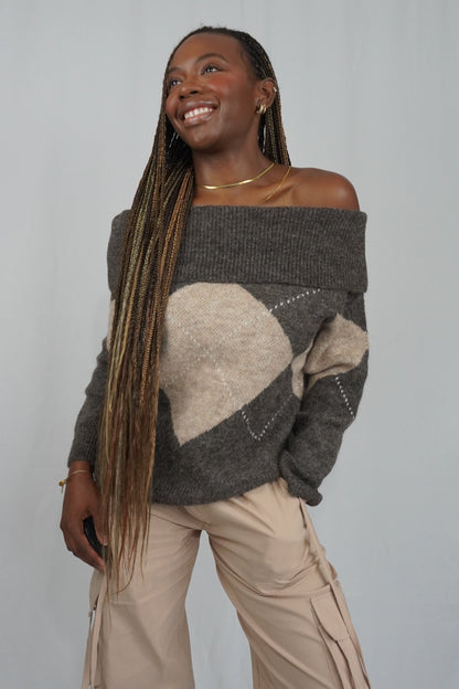 Sultry Argyle Sweater - Tan