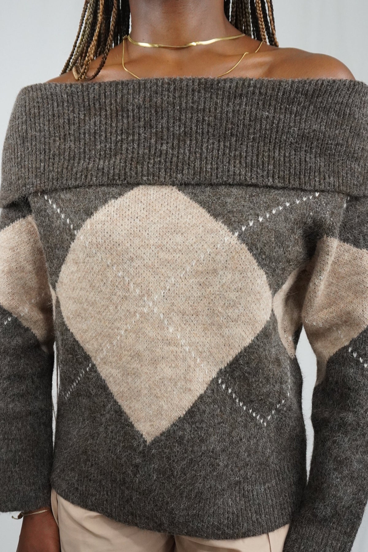 Sultry Argyle Sweater - Tan