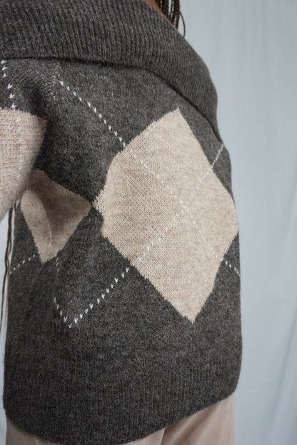 Sultry Argyle Sweater - Tan