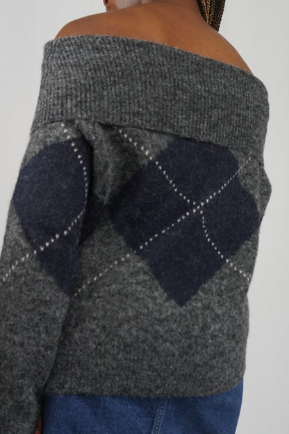 Sultry Argyle Sweater - Gray/Navy